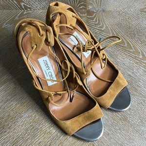 JIMMY CHOO LACE-UP ANKLE TIE HEELS 38
